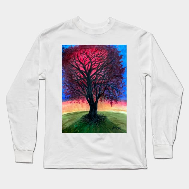 Expressionist Tree in Sunset Long Sleeve T-Shirt by jerrykirk